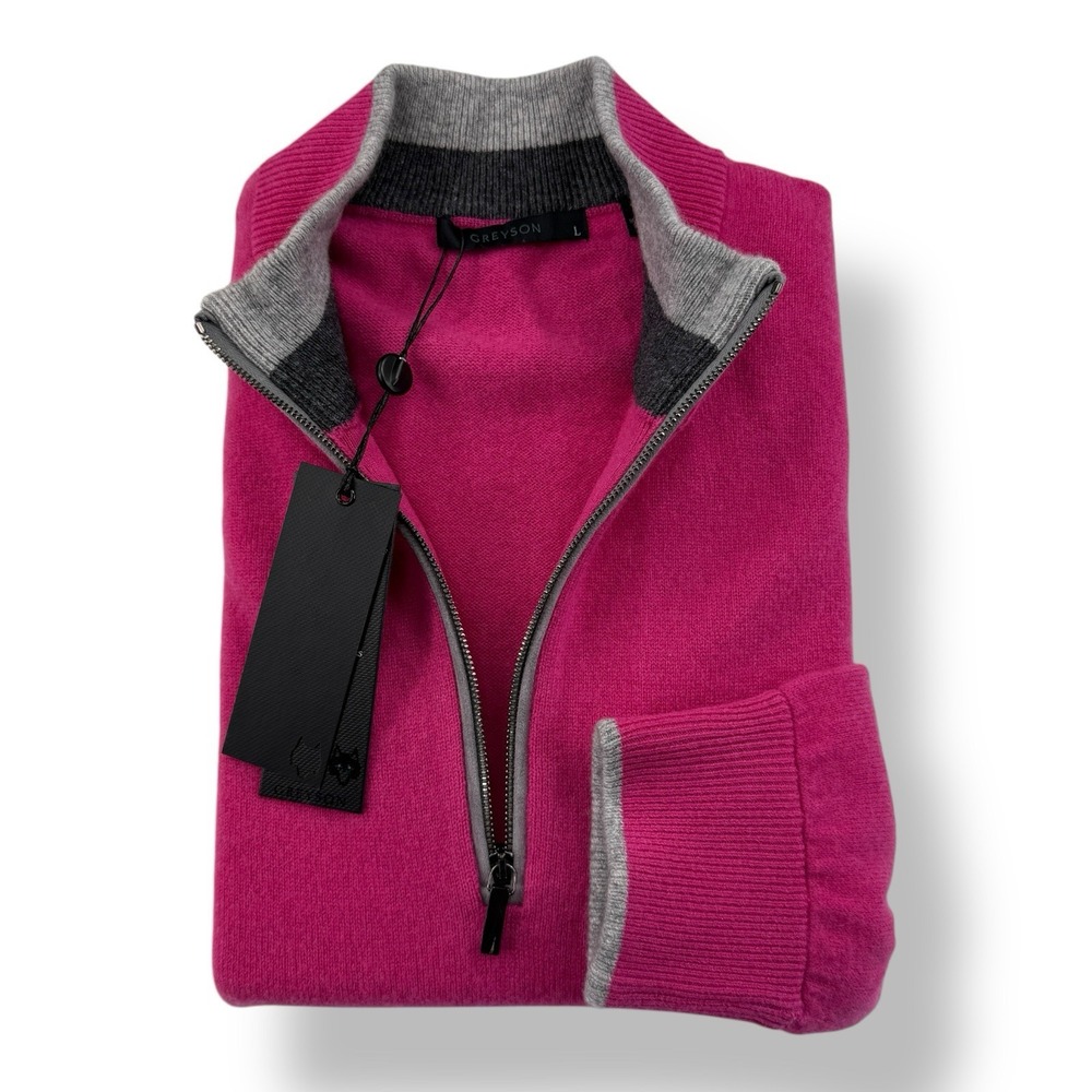 Greyson NWT‎ Sebonack 1/4 Zip Wool Cashmere Pullover Sweater Pink Men's Sz Large